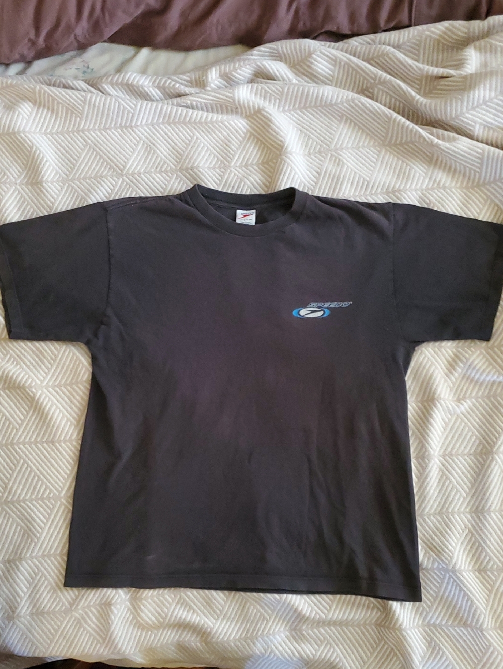 Vintage Y2K Speedo Black Short-Sleeve Crewneck Tee with Blue Logo USA Made L